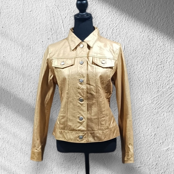 metrostyle Jackets & Blazers - Metrostyle Gold Metallic Leather Jacket